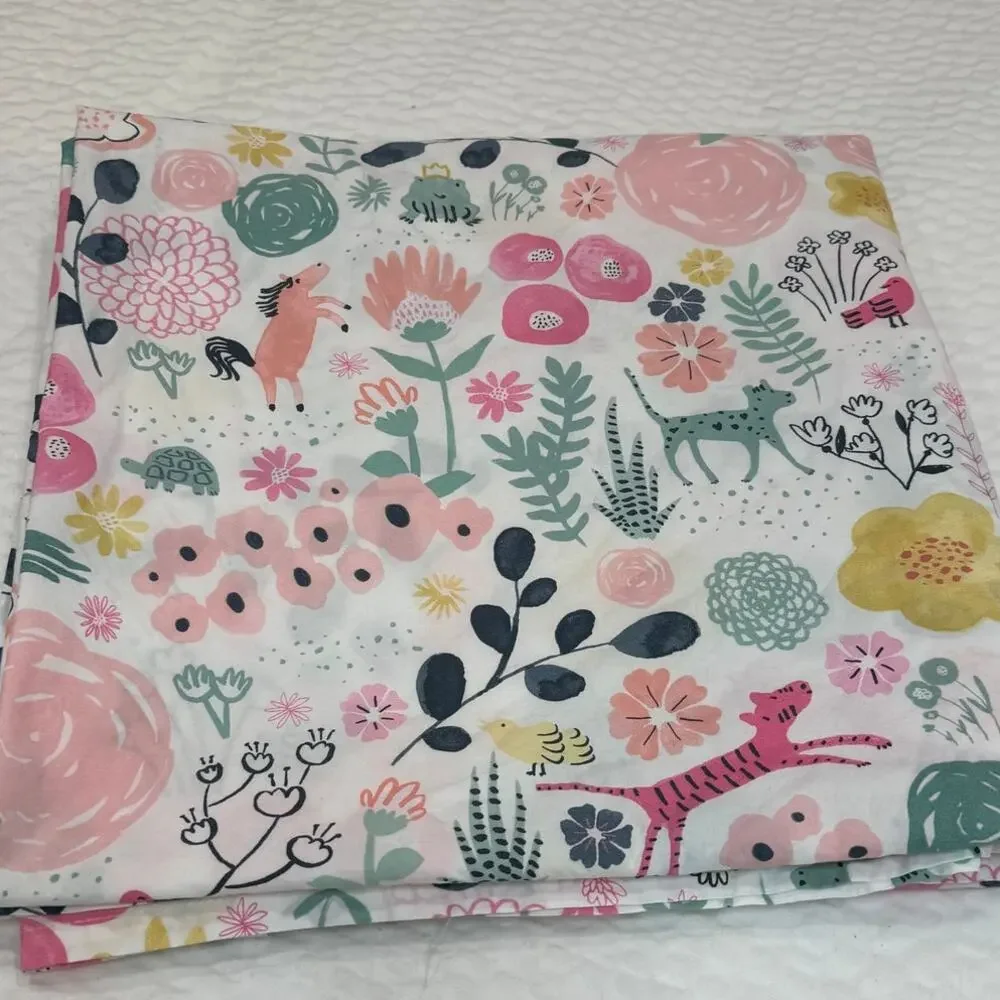 Pottery Barn Kids Sasha's Garden Twin Flat Sheet Organic Cotton Botanical Animal